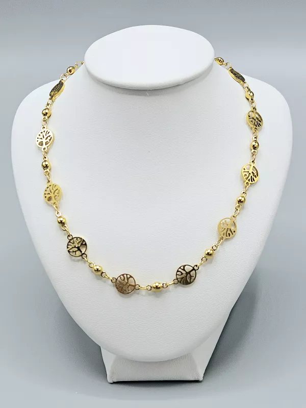 Ocelový náhrdelník - Stromy života ve zlatém provedení (42 cm + 5 cm)