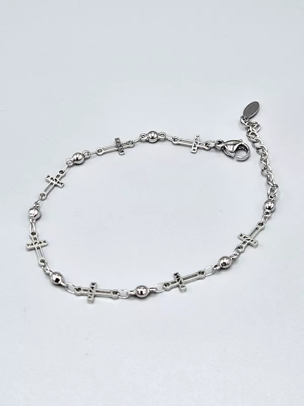 Ocelový náramek - Křížky ve stříbrném provedení