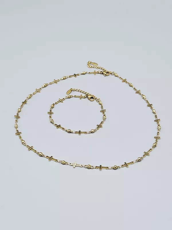 Ocelový náramek - Křížky ve zlatém provedení