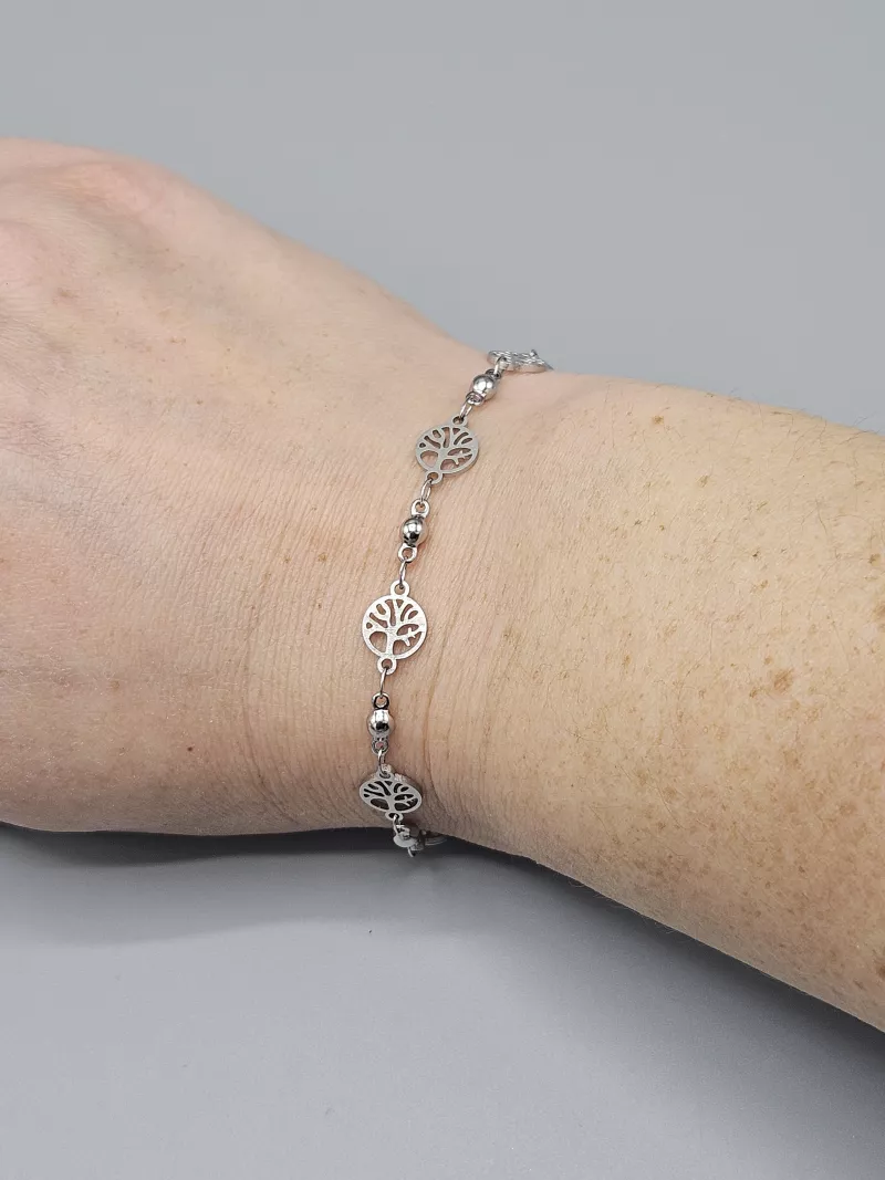 Ocelový náramek - Stromy života ve stříbrném provedení