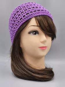 Ručně háčkovaná letní čepka fialová E1 (50 - 54 cm)