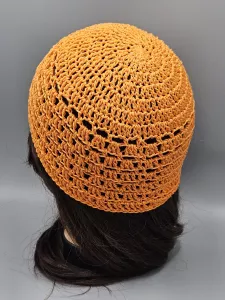 Ručně háčkovaná letní čepka oranžová B2 (55 - 59 cm)