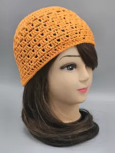 Ručně háčkovaná letní čepka oranžová B2 (55 - 59 cm)