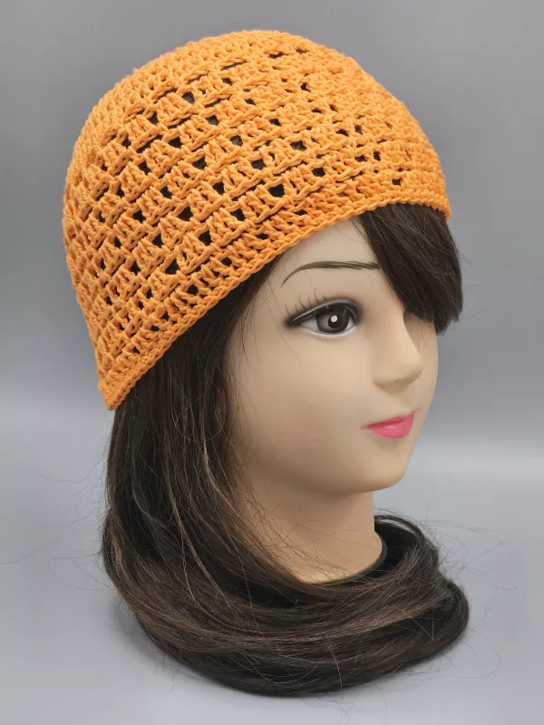 Ručně háčkovaná letní čepka oranžová B2 (55 - 59 cm)