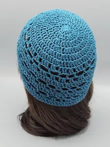 Ručně háčkovaná letní čepka petrolejová C2 (55 - 59 cm)