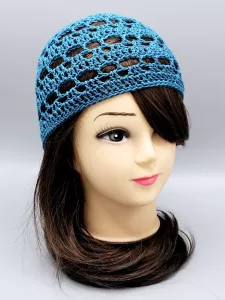 Ručně háčkovaná letní čepka petrolejová C2 (55 - 59 cm)