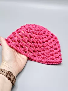 Ručně háčkovaná letní čepka pink F1 (50 - 54 cm)