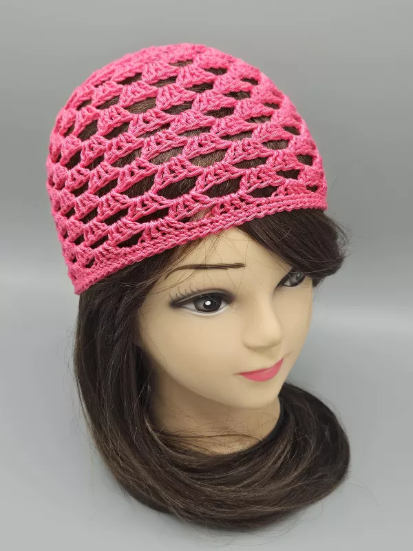 Ručně háčkovaná letní čepka pink F1 (50 - 54 cm)