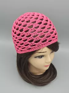 Ručně háčkovaná letní čepka pink F1 (50 - 54 cm)
