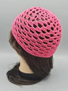 Ručně háčkovaná letní čepka pink F1 (50 - 54 cm)