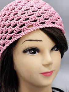 Ručně háčkovaná letní čepka růžová B1 (50 - 54 cm)