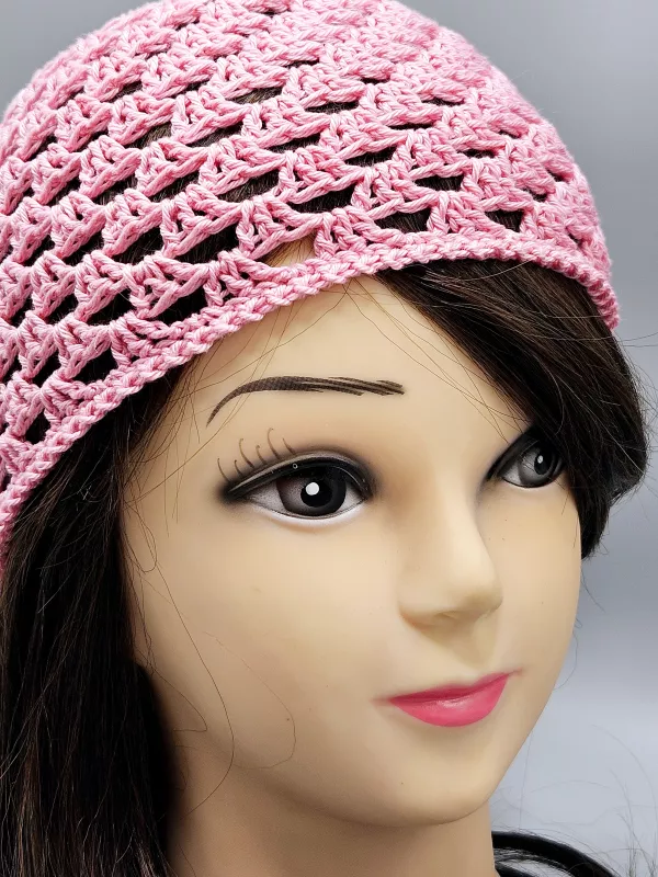 Ručně háčkovaná letní čepka růžová B1 (50 - 54 cm)