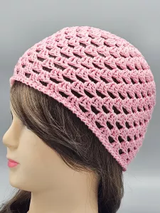 Ručně háčkovaná letní čepka růžová B1 (50 - 54 cm)