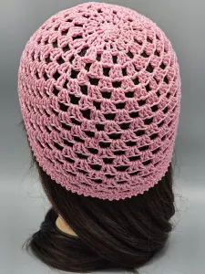 Ručně háčkovaná letní čepka růžová B1 (50 - 54 cm)