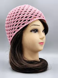 Ručně háčkovaná letní čepka růžová B1 (50 - 54 cm)