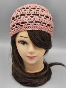 Ručně háčkovaná letní čepka starorůžová C1 (50 - 54 cm)