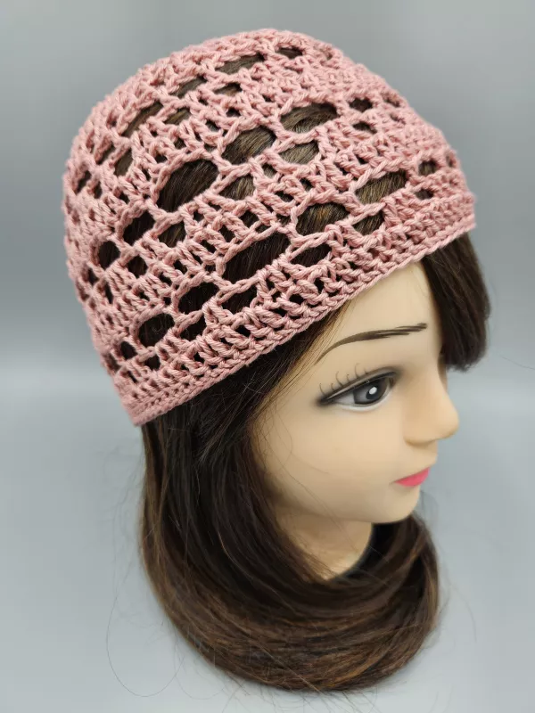 Ručně háčkovaná letní čepka starorůžová C1 (50 - 54 cm)