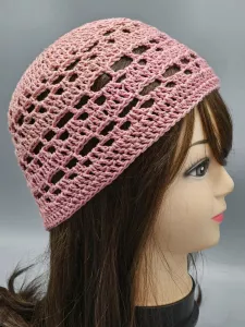 Ručně háčkovaná letní čepka starorůžová C3 (58 - 60 cm)