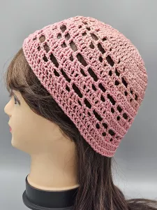 Ručně háčkovaná letní čepka starorůžová C3 (58 - 60 cm)