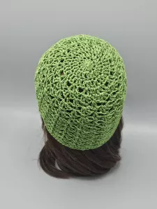 Ručně háčkovaná letní čepka trávově zelená D1 (50 - 54 cm)