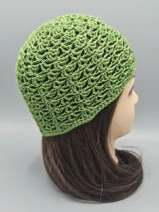 Ručně háčkovaná letní čepka trávově zelená D1 (50 - 54 cm)