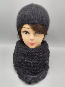 Ručně pletený šátek černý z mohéru a hedvábí