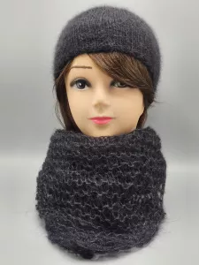 Ručně pletený šátek černý z mohéru a hedvábí