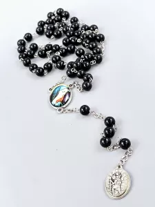 Růženec Svatý Kryštof - černé perly 8 mm