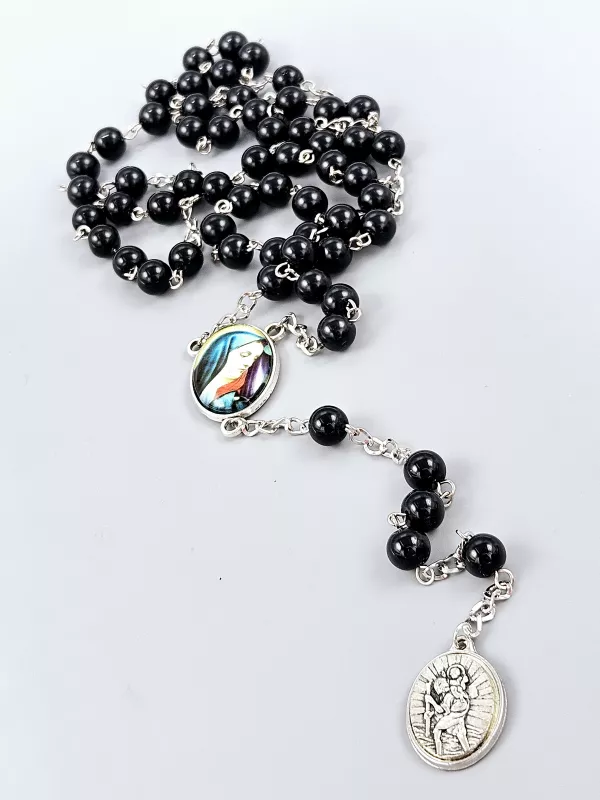 Růženec Svatý Kryštof - černé perly 8 mm