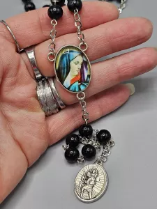 Růženec Svatý Kryštof - černé perly 8 mm