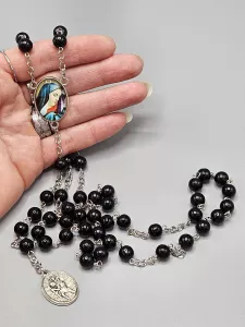 Růženec Svatý Kryštof - černé perly 8 mm