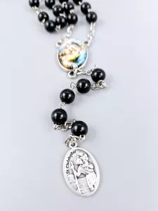 Růženec Svatý Kryštof - černé perly 8 mm č.2
