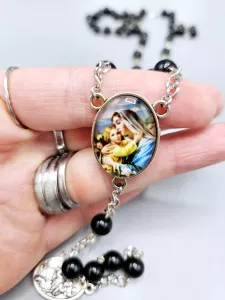 Růženec Svatý Kryštof - černé perly 8 mm č.2