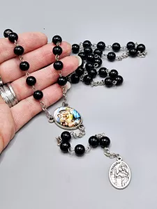 Růženec Svatý Kryštof - černé perly 8 mm č.2