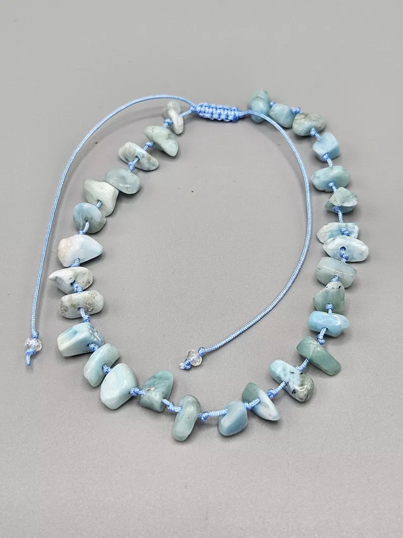 Náramek na nohu Larimar sekaný AA kvalita čisté kamínky 19 cm