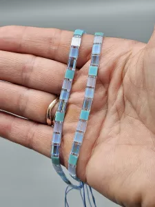 Miyuki Tila náramek na nohu shamballa - odstíny modré