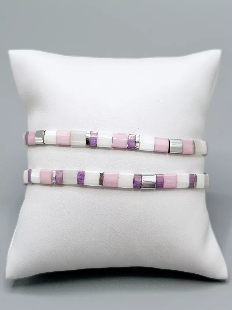 Miyuki Tila náramek - odstín růžovo fialová se stříbrnou 16,5 cm
