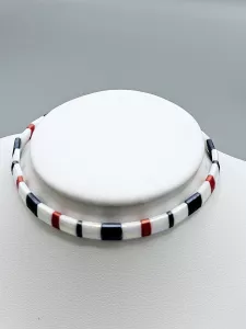 Miyuki Tila náramek - odstín šedá s červenou a smetanovou 17 cm