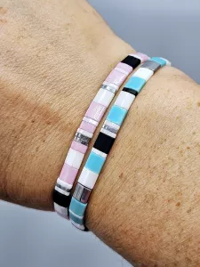 Miyuki Tila náramek - odstín tyrkysová, černá a bílá se stříbrnou 14,5 - 20 cm
