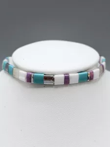 Miyuki Tila náramek - odstín tyrkysová matná s perleťovým efektem s fialovou 17,5 cm Miyuki Tila náramek - odstín tyrkysová matná s perleťovým efektem s fialovou 17,5 cm