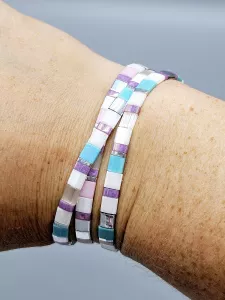 Miyuki Tila náramek - odstín tyrkysová matná s perleťovým efektem s fialovou 17,5 cm Miyuki Tila náramek - odstín tyrkysová matná s perleťovým efektem s fialovou 17,5 cm