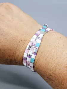 Miyuki Tila náramek - odstín tyrkysová matná s perleťovým efektem s fialovou 17,5 cm