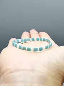 Miyuki Tila náramek - odstín tyrkysová matná s perleťovým efektem se smetanovou 16,5 cm