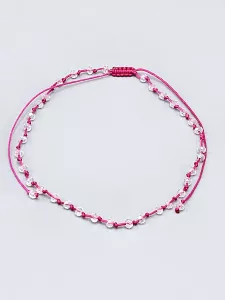 Náramek na nohu neonově růžová s broušenými korálky | 20 - 34 cm, 25 - 39 cm