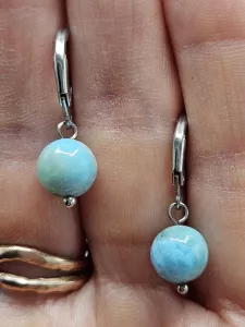 Náušnice - Larimar 9 mm č.1