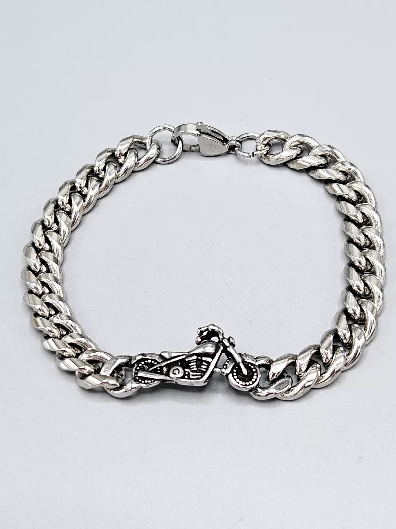 Ocelový náramek s motorkou (0,8 x 20,5 cm)