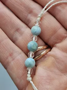 Provázkový náramek Larimar tři kuličky s Křišťálem v bílé 18,5 - 31 cm