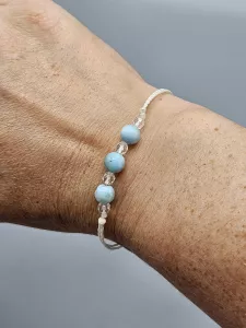 Provázkový náramek Larimar tři kuličky s Křišťálem v bílé 18,5 - 31 cm