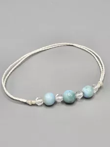 Provázkový náramek Larimar tři kuličky s Křišťálem v bílé 18,5 - 31 cm