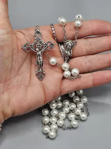Růženec bílé perly s Madonou i Ježíšem Růženec bílé perly s Madonou i Ježíšem